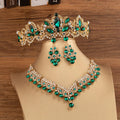 Baroque Crystal Blue Green Bridal Crown Tiaras Wedding Rhinestone Necklace Earrings and Pageant Crowns