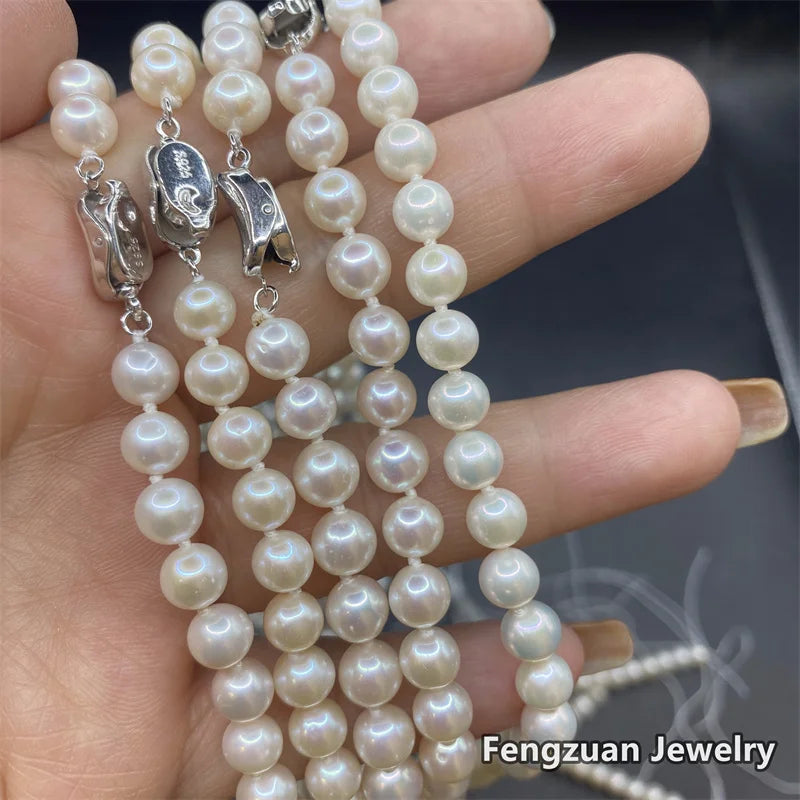 2026 Wholesale Price Natural Freshwater Beads 4A Round White Finished 925 Silver Clasp Necklace Fashion