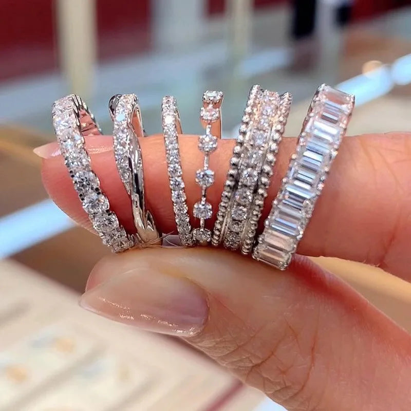 Fashion Full of Zirconia CZ Silver Color Female Ring Set Jewelry Women Simple Light and Luxurious Women's Ring