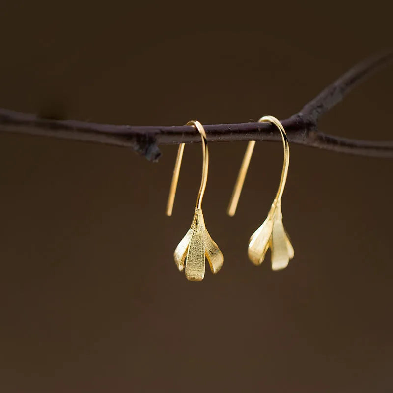 New Fashion Unique Design Brushed Flower 925 Sterling Silver Drop Earrings for Women Gold Jewelry Gifts