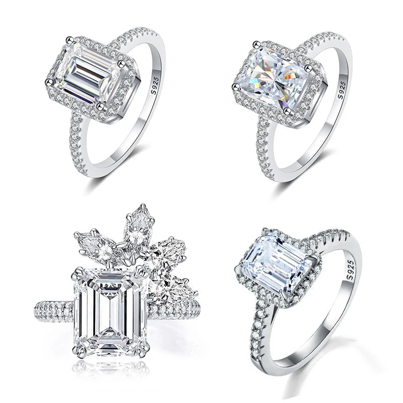 Fine Jewelry 1Ct Emerald Cut VVS D Moissanite Diamond Ring 925 Sterling Silver White Gold Plated Engagement Ring