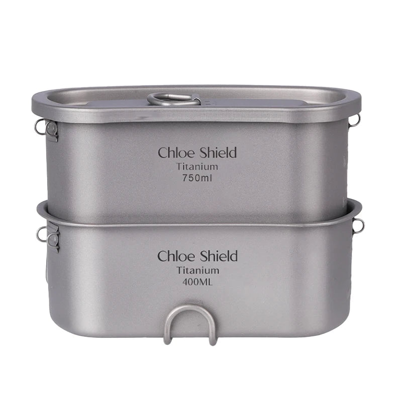 Camping Titanium Mess Tin Outdoor Camping Cookware Pot Set 750ml+450ml Canteen Lunch Box and  Water Cup