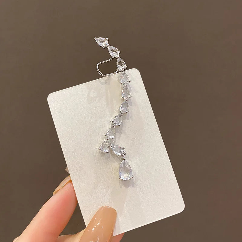 European And American 925 Silver Needle Earring Rhinestone Water Drop Zircon Stud Earrings Women's Design One-piece Ear Clip