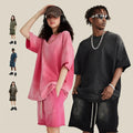 High Quality Men's Heavyweight Cotton Gradient Acid Wash T-Shirt Long Length Washed Vintage Oversized Boxy Style