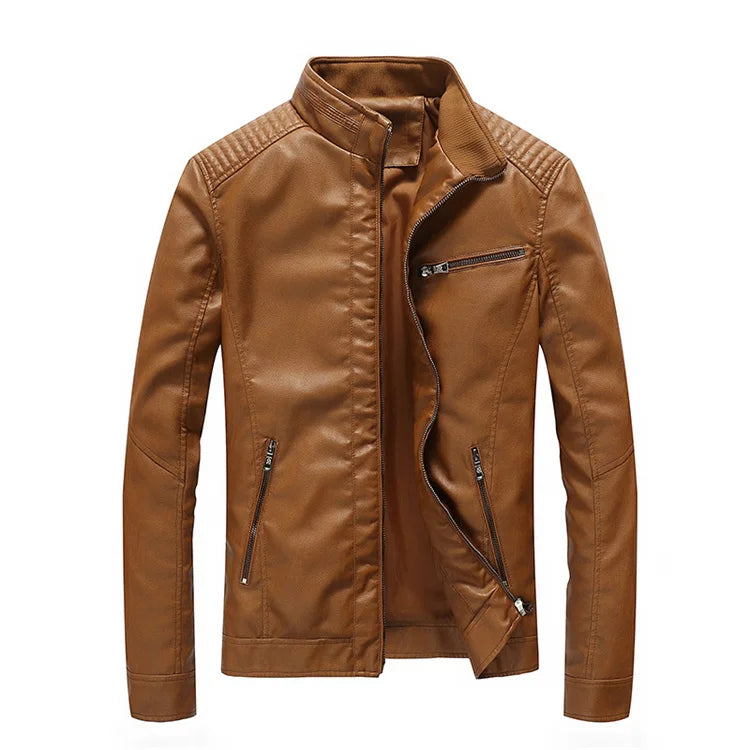 Men's Spring and Autumn New PU Leather Jacket for Men Washed Thin Motorcycle Leather Jacket