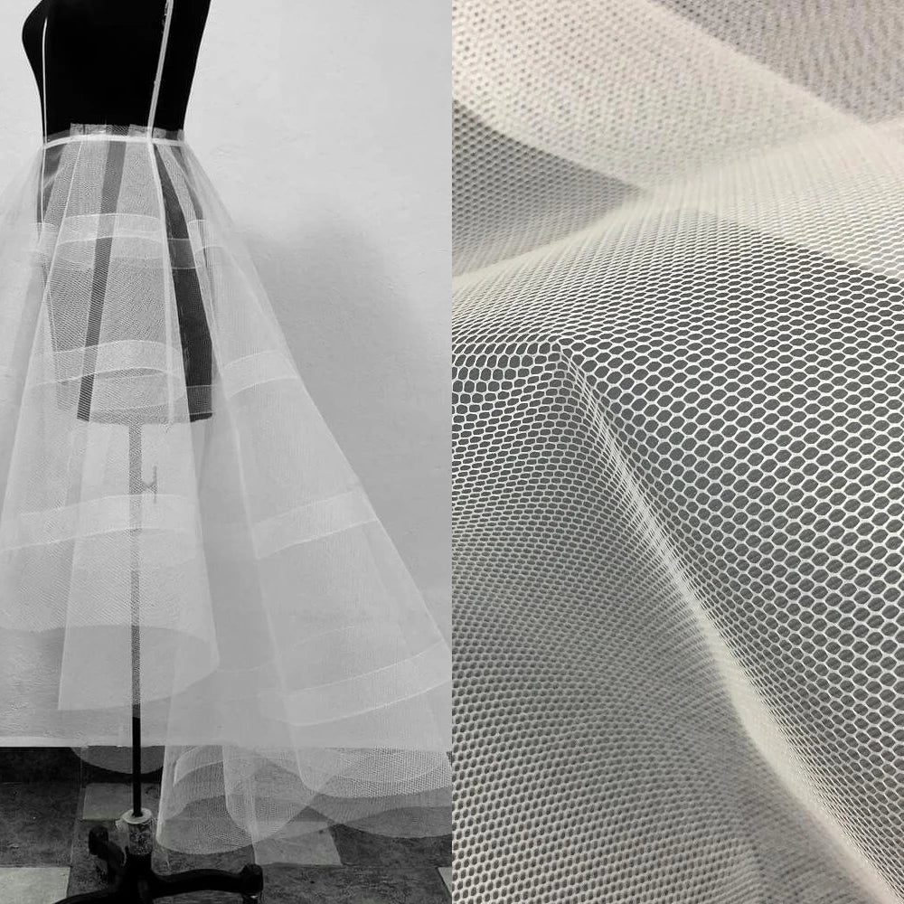 Ivory White Hexagonal Hard Net Crinoline Fabric by the Yard 100% Polyester Petticoat Netting Mesh Fabric