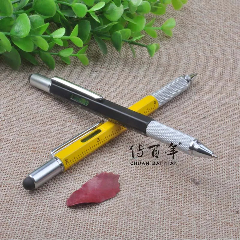 Novelty Design Custom Logo 6-in-1 Sports Multifunction Metal Tool Ball Pen with for Ruler Level & Screwdriver