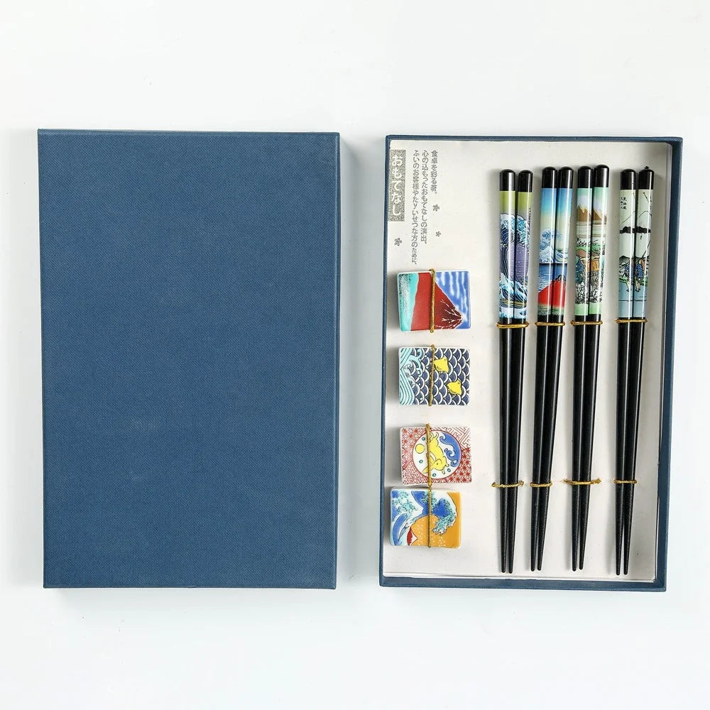 Factory Wholesale Price Set Sushi Chop Sticks Korean Bamboo Chopsticks with Chopsticks Holders