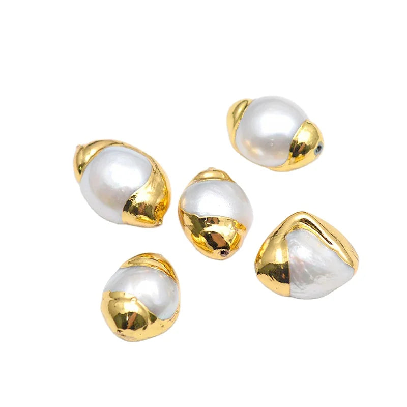 Gold Plated  Natural Freshwater Pearl Freeform Water Drop Shape Loose Pearl Beads for Jewelry Making