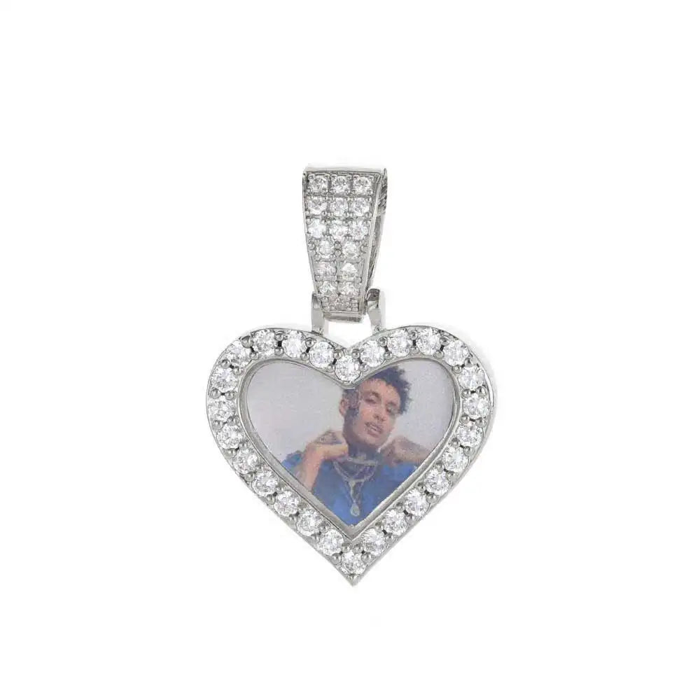 NUOYA Fine Jewelry Custom 925 Sterling Silver Heart Photo Pendant VVS Moissanite Charm Pendant Birthday Gift for Kids