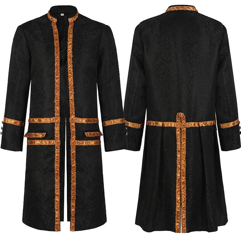 Men's Coat Solid Color Fashion Steampunk Retro Uniform Stand Collar Clothing