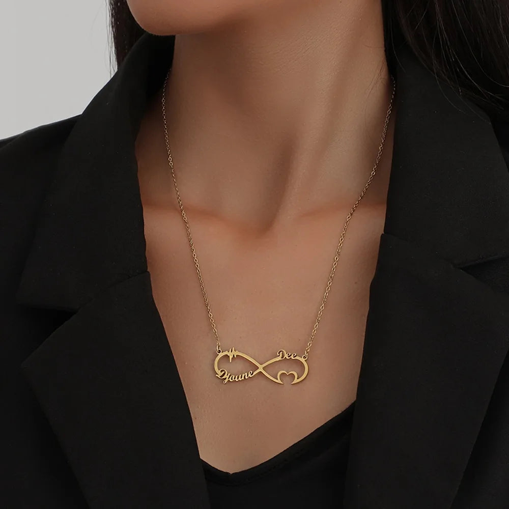 DIY Custom Engraved Name Pendant Non-Tarnish Infinity Stainless Steel Necklaces Gold Plated Link Chain Fashionable for Parties