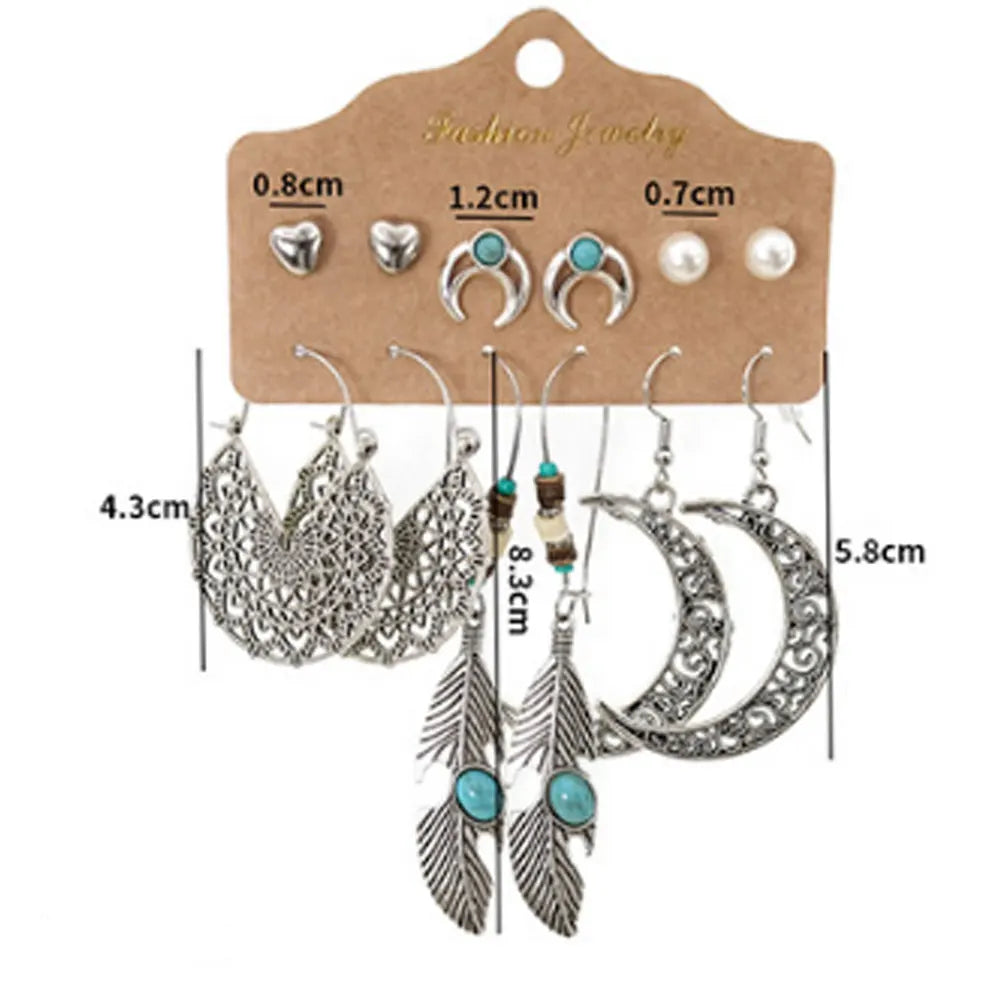 Fashion Moon Feather Charm 3 Pairs a Set Enamel Earrings Elegant Women Jewelry