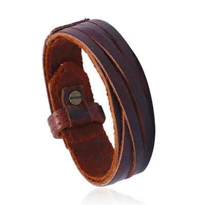 DPANCO P01607 Handmade Vintage Punk Cowhide Leather Wide Braided Multilayer Geometric Genuine Bangles for Men Fashion Accessory