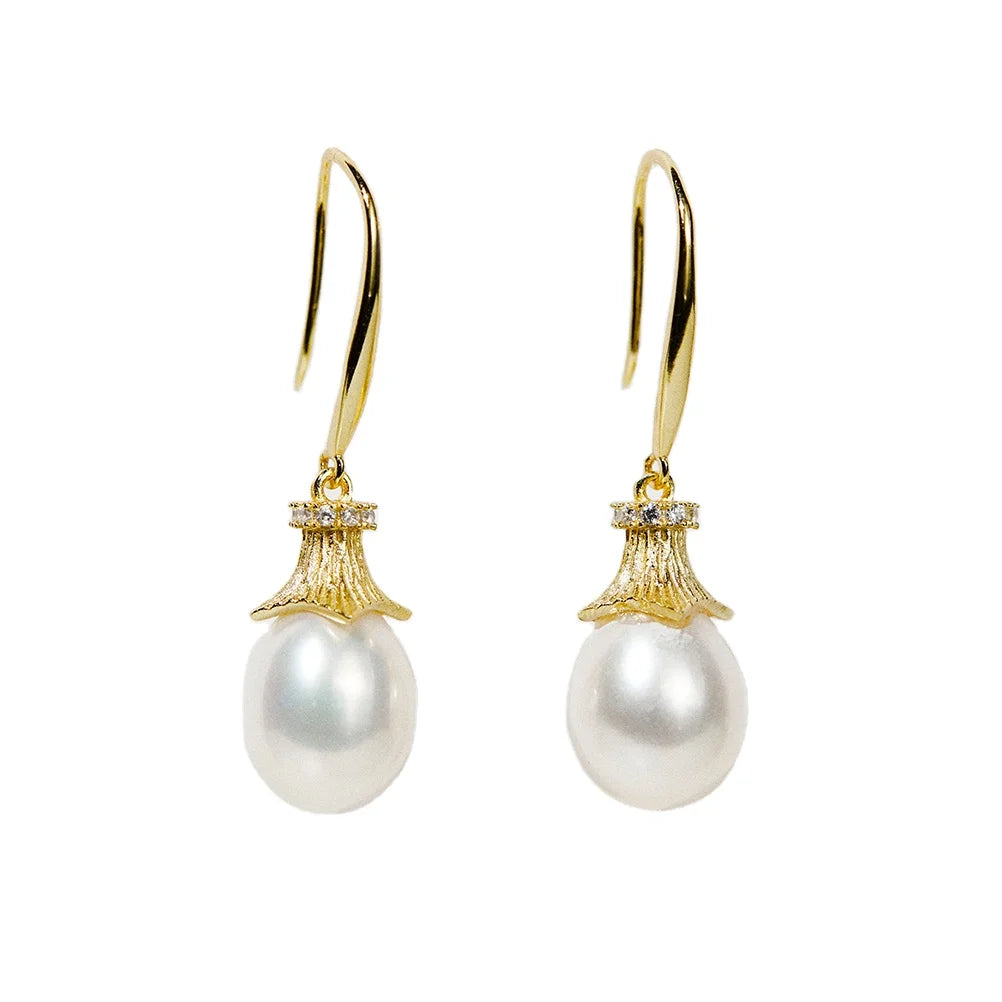 Prestige 925 Sterling Silver Pearl Drop Earrings Ready to Ship AAAAA Freshwater Pearl Wedding Jewelry Custom