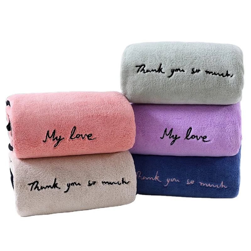 Multi-Colored Super Absorbent Microfiber Bath Towel Quick Dry Embroidery Plain Solid Style for Home and Gym Use