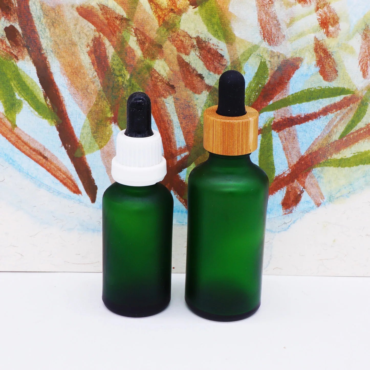 Frosted Green 50ml Cosmetic Bottle with Bamboo Dropper Lid