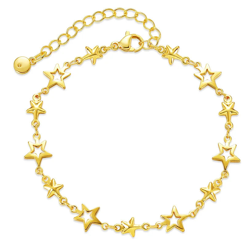 Unique Design Copper Plated 18K Gold Chain Bracelet Sweet Adjustable Creative Star Bracelet for Women