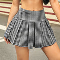 New Design Houndstooth Custom Print Ladies Flared Golf Skorts Bra Polo Top Set Women Pleated Tennis Skirts