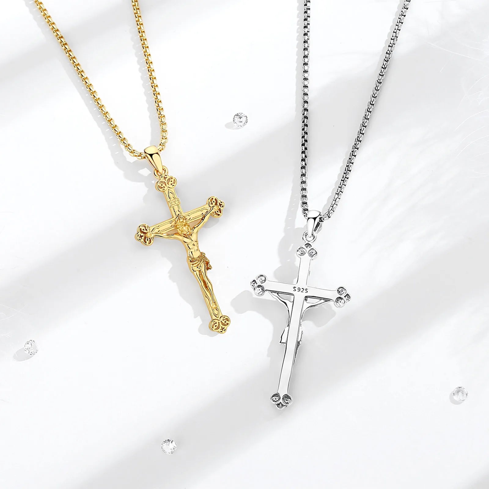 Merryshine 925 Sterling Silver protection Gothic Gold Men Religious Catholic Jesus Crucifix Cross Pendant Necklace