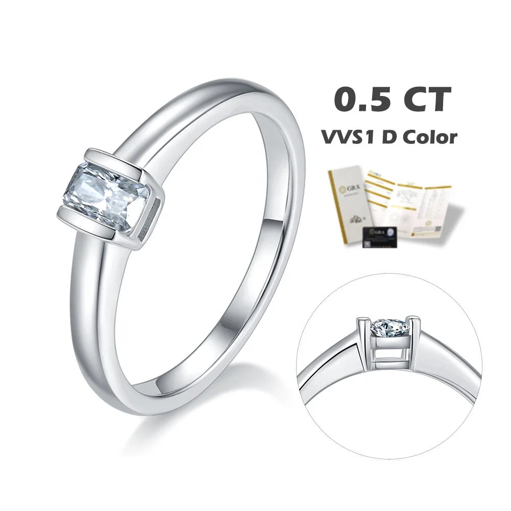 Abiding Jewelry Factory Direct Sale 925 Sterling Silver Engagement 0.5CT Crushed Ice Elongated Radiant Moissanite Ring