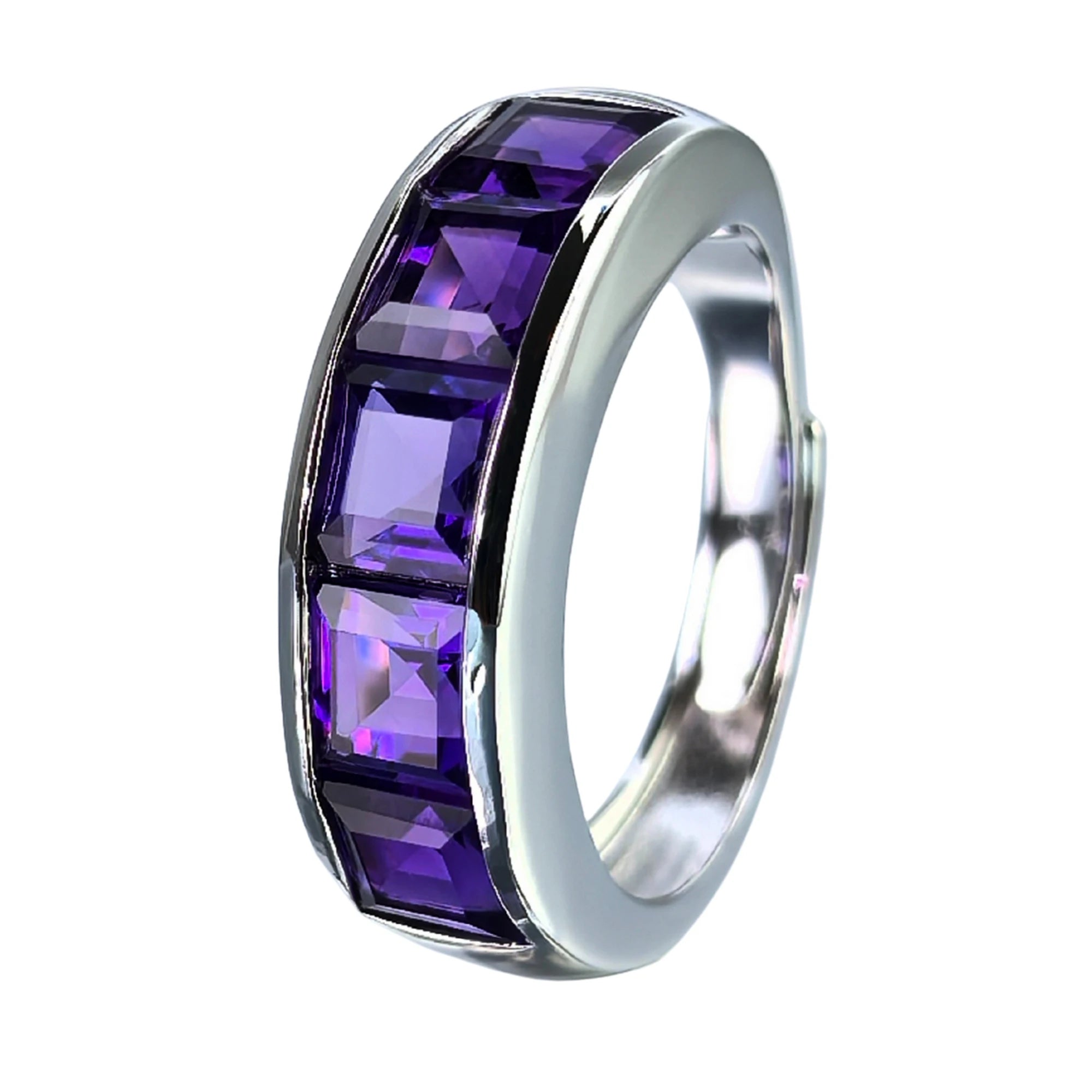 Graceful Rhodium Plated 925 Silver Jewelry Natural Amethyst Ring for Women Birthday Gift Daily Wear