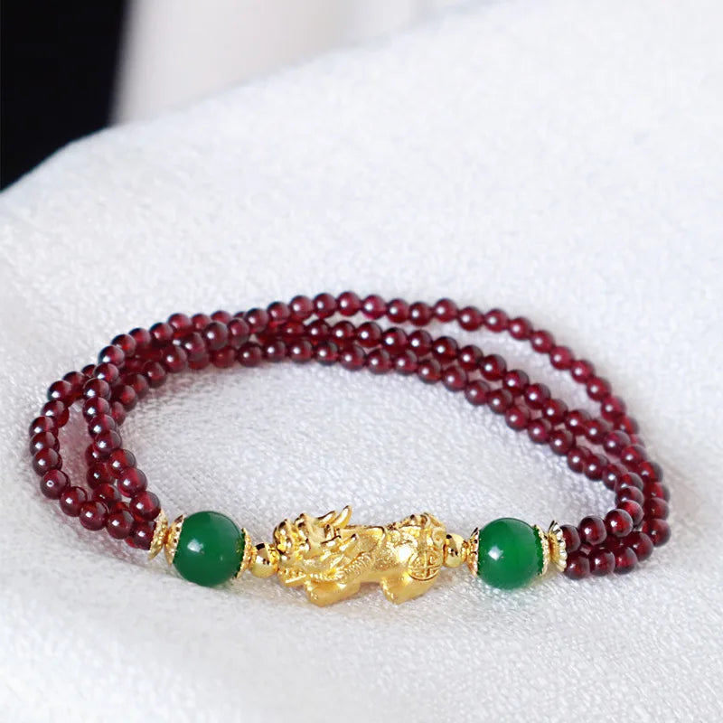 Iayered Healing Garnet Couple Feng Shui Bracelet Adjustable Rose Quartz Birthstone Anxiety Fortune Bracelets for Men Women