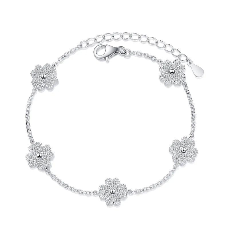 Women Bracelet Luxury Moissanite Sparkling Lucky FourLeafClover Bracelet 5motif 100%S925 Sterling Sliver Fashion JewelryBracelet