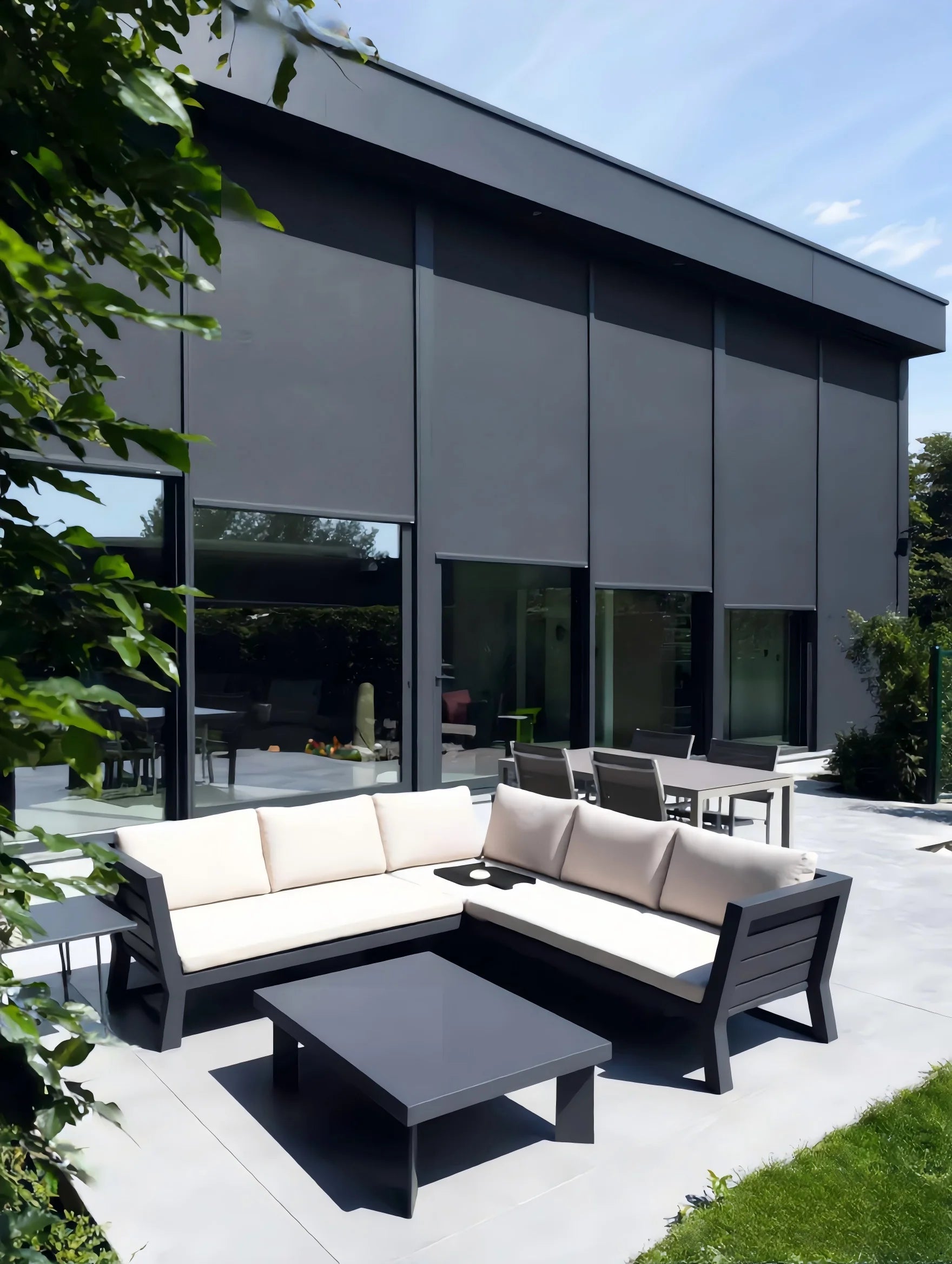 Outdoor Zip Track Roller Blinds: Motorized Waterproof Curtains with Windproof & Sunshade Features