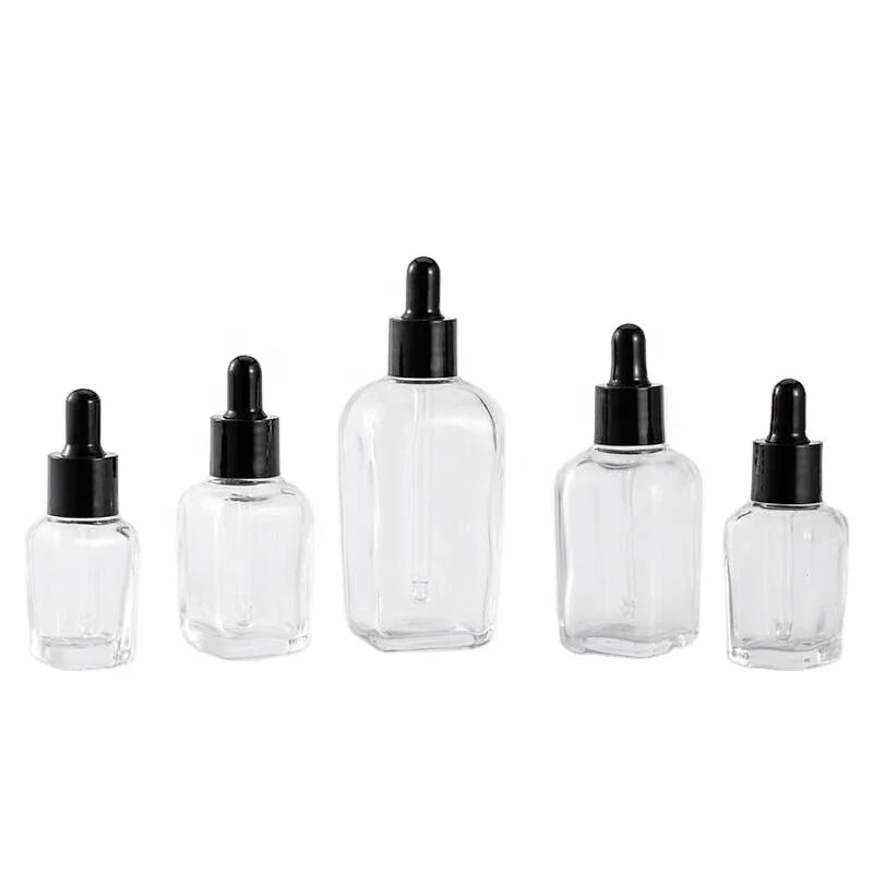 10ml 20ml 30ml 50ml 100ml Transparent Glass Essential Oil Cosmetic Packaging Square Glass Eyes Dropper Bott
