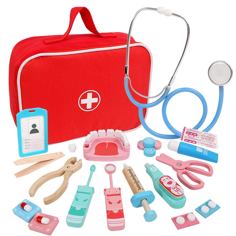 Pretend Play Dentist Doctor Wood Tools Toddlers Wooden Toy Toolbox Toddler Educational Sets Kids Toys for 3 Years Girls Boys