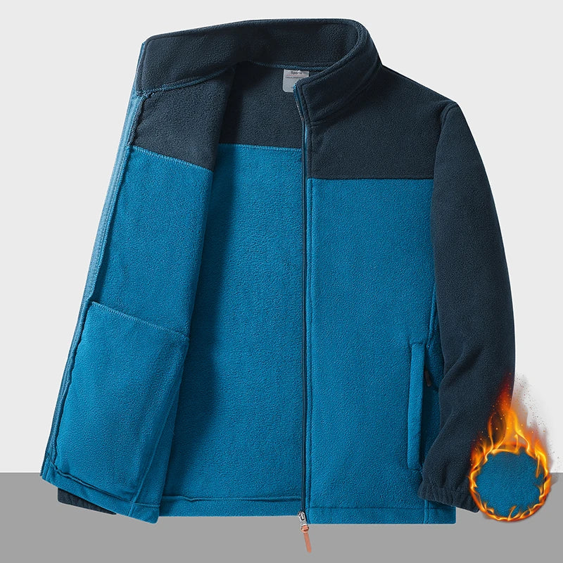 Men's Winter Warm Outdoor Overcoat for Hiking Mountain Climbing Stand Fleece Jacket  Windproof Patchwork Design for
