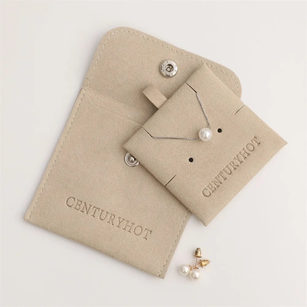 PUPPYSEW Microfiber Jewelry Bags WIth Necklace Pad Velvet Jewelry Package Bag With Button Velvet Jewelry Pouch With You Logo