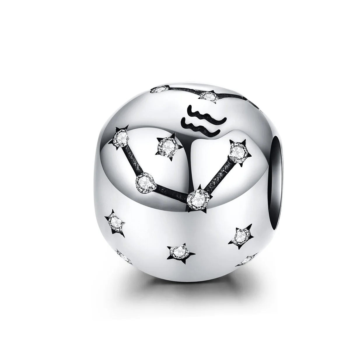925 Sterling Silver Aquarius Zodiac Star Beads Cute Style Charm Pendants with Zircon for Astrology Enthusiasts