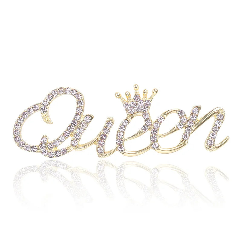 Luxury Jewelry Decoration Rhinestone Brooch Pins Crown Letter "queen" Brooches for Women and Lady Decoration