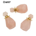 WT-P1628 New Populared Color Natural Rose Quartz Stone Perfume Bottle with Steel Jewelry Parts Women Hot Chic Faceted Bottle