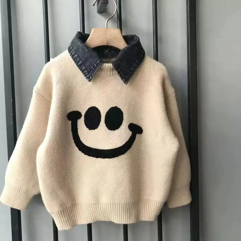 Factory Sell Boy's Girl's Bottom Pullover Cartoon Pattern Solid Color Turtleneck Sweater Autumn Winter Knitted Sweaters for Kids