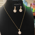 Ilona  Imitation Pearl 14K Gold Plated Copper CZ Paved Huggie Drop Earrings Pendant Necklace Dainty Bridal Jewelry Set for Women