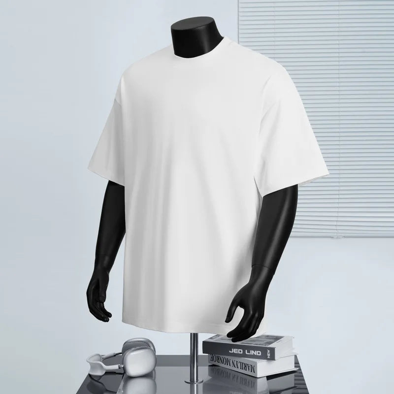 Men's Trendy Summer Top New American West Coast Style Solid Tshirts Combed Cotton Short Sleeve T-Shirt Loose Fit Tee Men