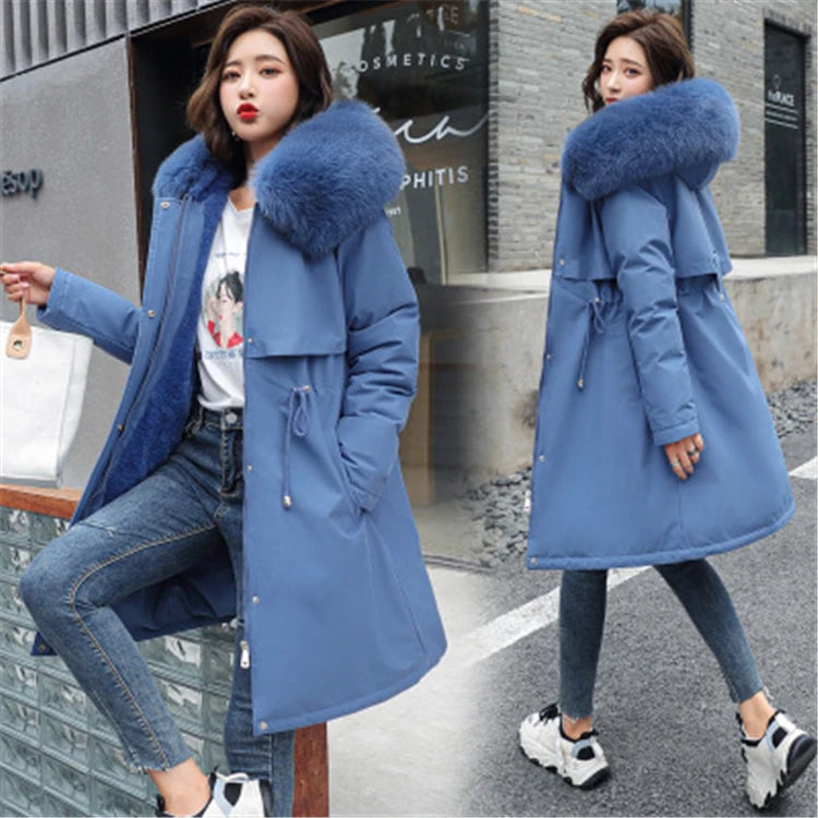 Color Women Coat Windproof Hat Detachable Long Coats Winter Warm Women Coats for Ladies