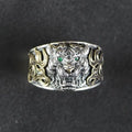 SC Vivid Cool Wide Band Cubic Engraved Tiger Ring Aggressive Gold Antique Silver Two-Toned Embossed Tiger Shaped Rings for Men