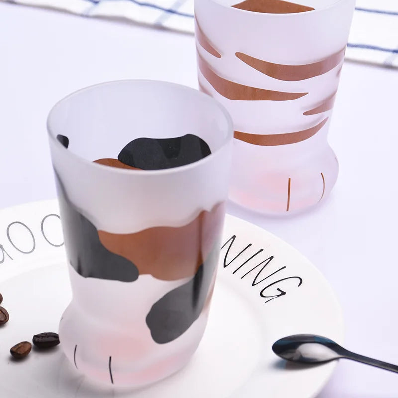 Hot Creative Animal Cat Feet Glass Frosted Cat Paw Milk Juice Glass Beer Drink Cup