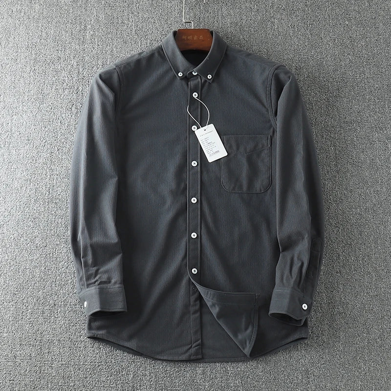 Autumn New Casual Style Men's Long Sleeve Shirt Solid Color Collar Button Men's Shirt.