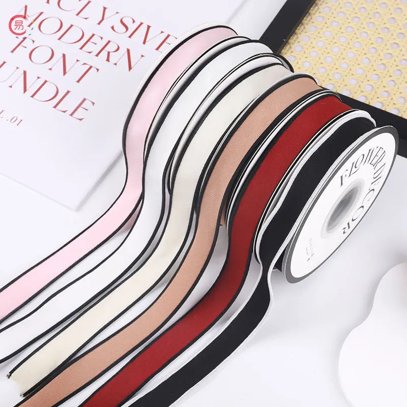 Zexwrap Black Edge Polyester Ribbon Gift Wrap Handwork Flower Ribbon