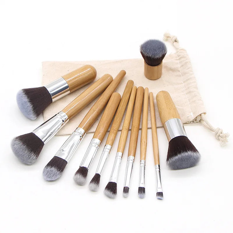Wholesale 11 Pcs/set Professional Makeup Brush Set Custom Logo Tool Luxury Bamboo Make up Brushes Set High Quality