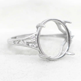 Sterling Silver 12*14mm Semi Mount Ring Empty Frame Blank Support Setting S925 Base Holder Without Center Stone for DIY Inlay