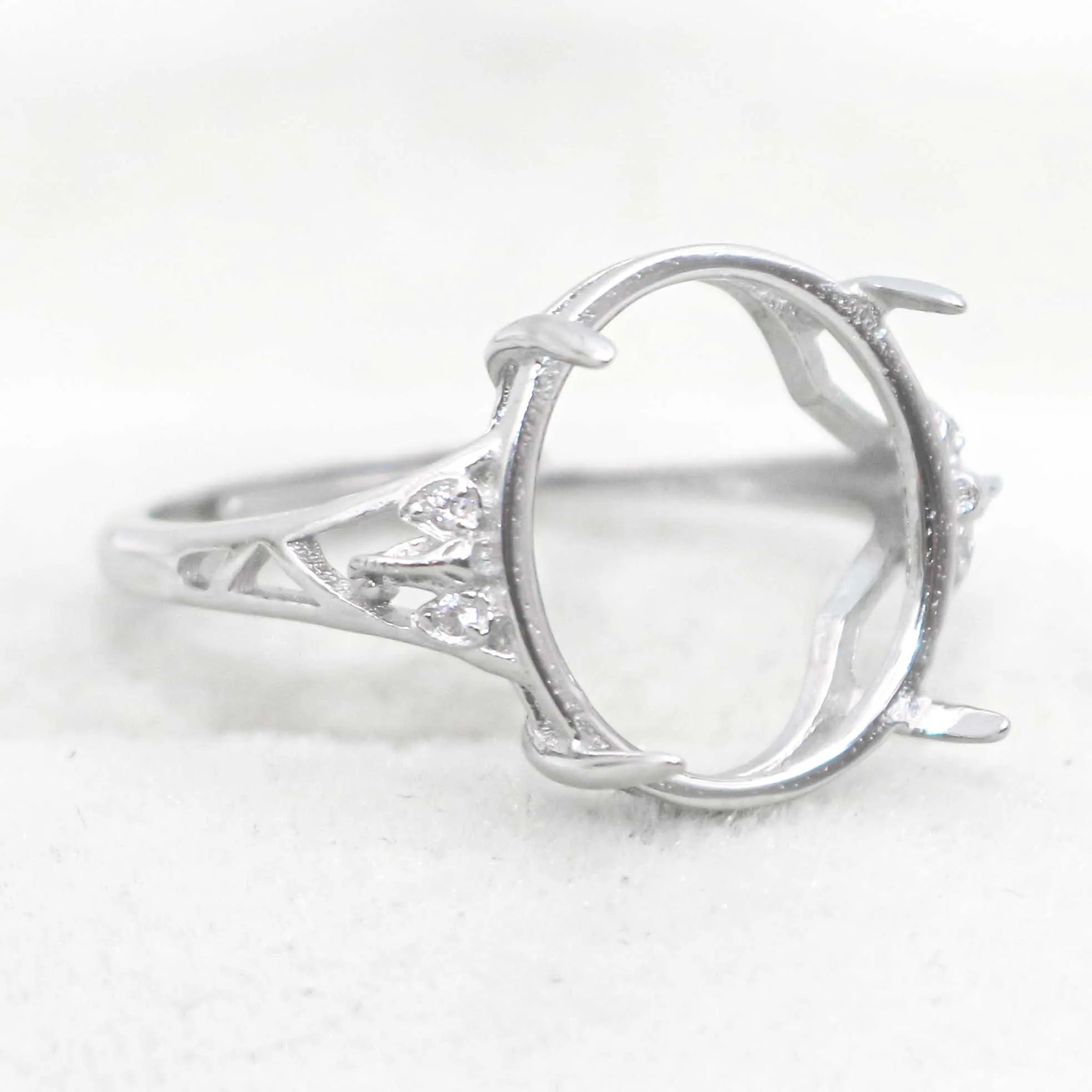 Sterling Silver 12*14mm Semi Mount Ring Empty Frame Blank Support Setting S925 Base Holder Without Center Stone for DIY Inlay