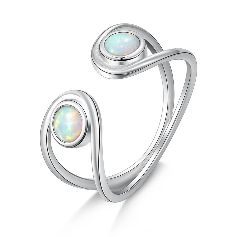 Women's Minimalist Fashion New Double-Circle Opal S925 Sterling Silver Ring