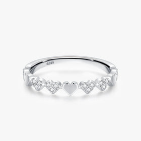 Ailmay Real 925 Sterling Silver Hearts Fashion Shiny CZ Finger Ring for Women Romantic Valentine's Day Sterling Silver Jewelry