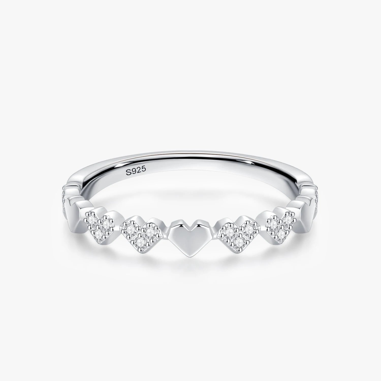 Ailmay Real 925 Sterling Silver Hearts Fashion Shiny CZ Finger Ring for Women Romantic Valentine's Day Sterling Silver Jewelry